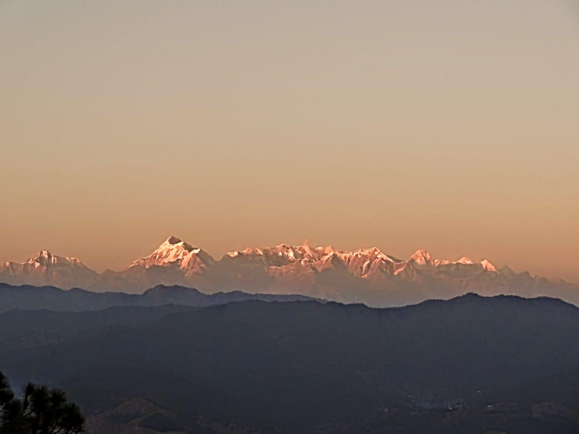 Panoramic Himalayan sunrise view